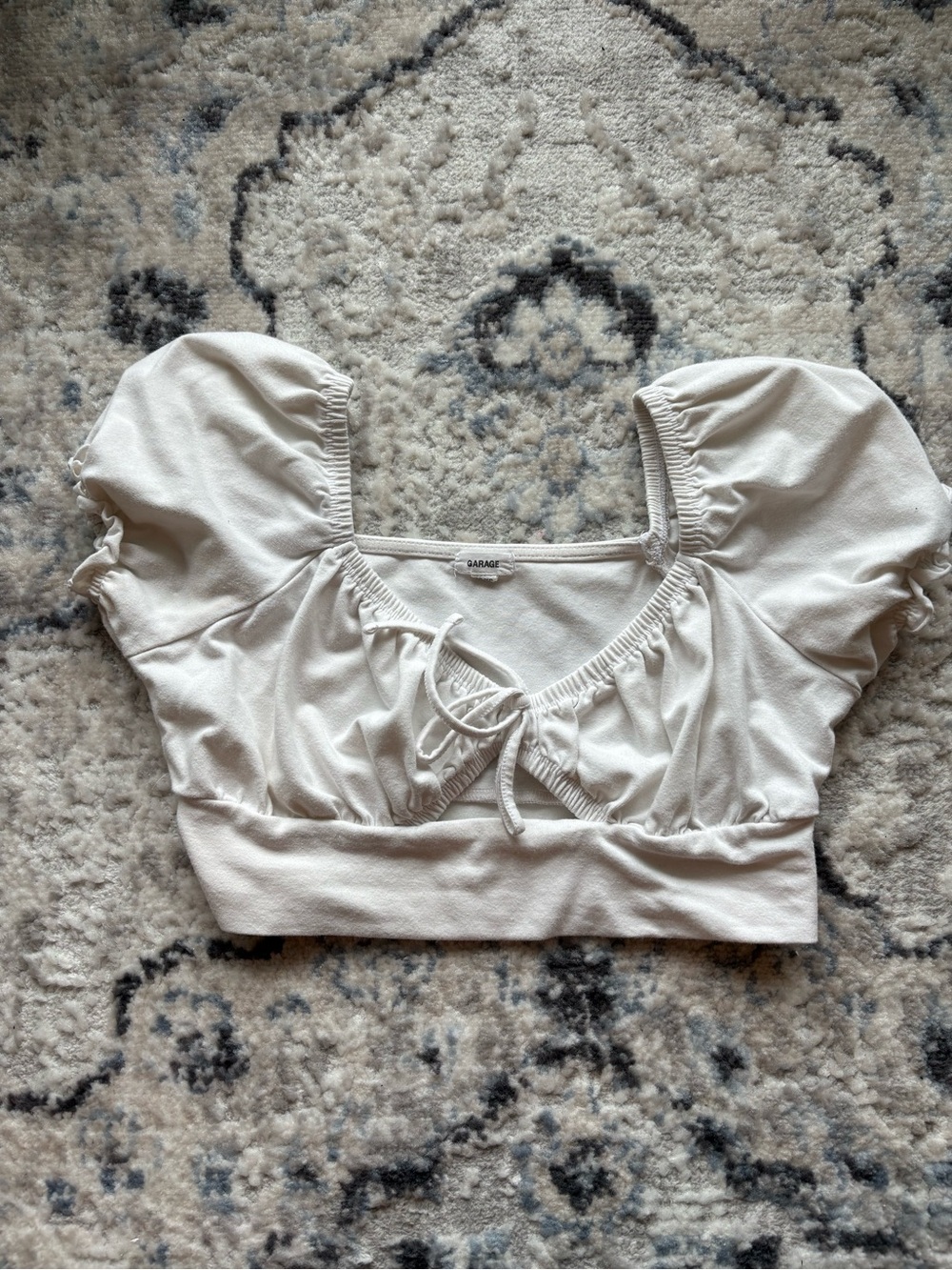 Garage White Puff-Sleeve Crop Top